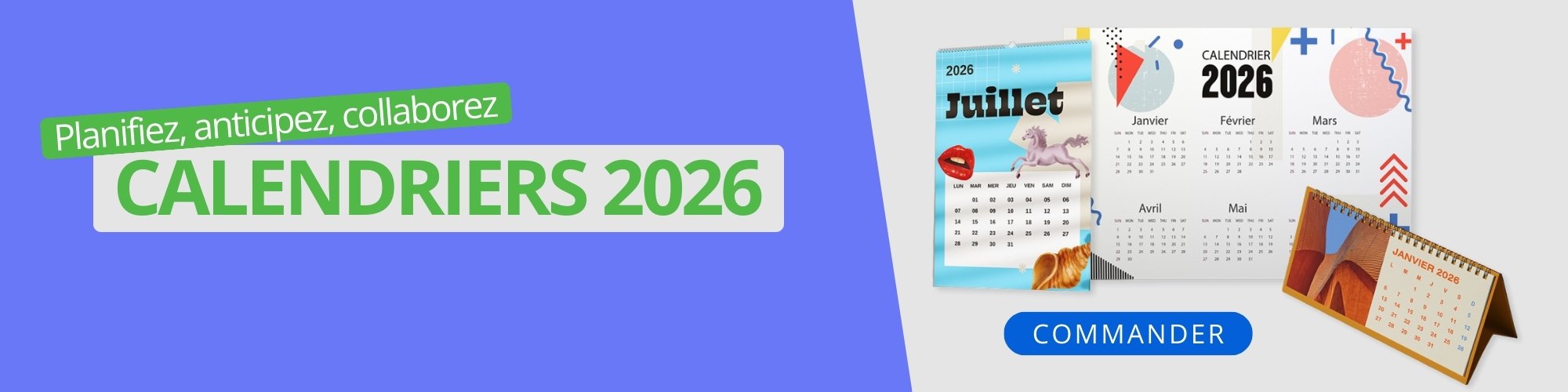 Impression de Calendriers 2026 sur mesure, de qualité et pas cher, pour entreprise et professionnels