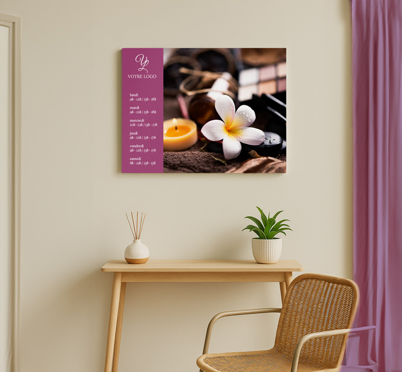 Mise en situation du cadre hoto personnalisé dans un salon de beauté