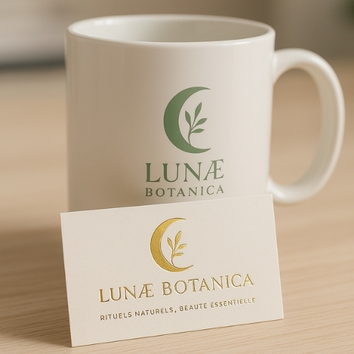 exemple d'impression d'une carte de visite et d'un mug personnalisé