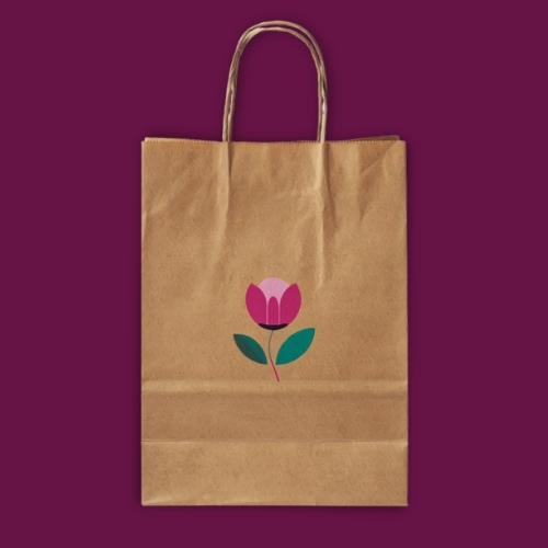 sac kraft impression pas chère exemple avec logo fleuriste colorée