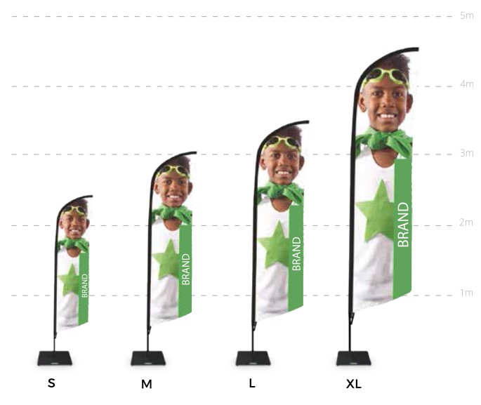 diff&eacute;rentes tailles des oriflammes en forme de plume