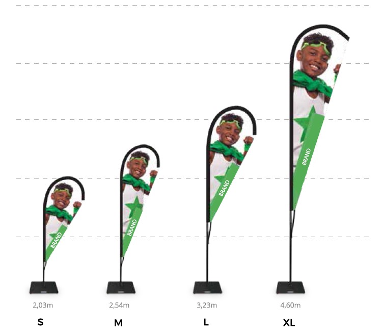 Diff&eacute;rentes tailles des oriflammes en forme de goutte